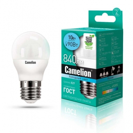Лампа светодиодная Camelion E27 10W 4500K LED10-G45/845/E27 13568 цвет белый