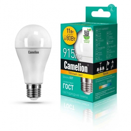 Лампа светодиодная Camelion E27 11W 3000K LED11-A60/830/E27 12035 цвет белый