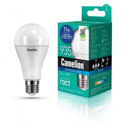 Лампа светодиодная Camelion E27 11W 6500K LED11-A60/865/E27 12651 цвет белый