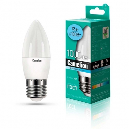 Лампа светодиодная Camelion E27 12W 4500K LED12-C35/845/E27 13690 цвет белый