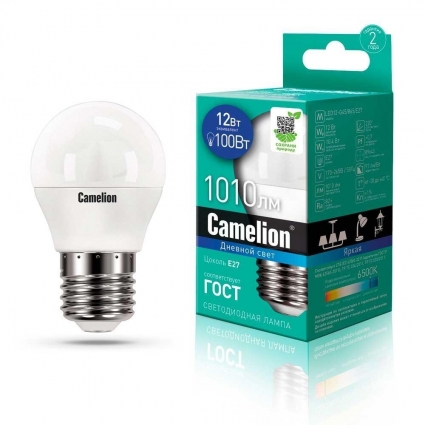 Лампа светодиодная Camelion E27 12W 6500K LED12-G45/865/E27 13698 цвет белый