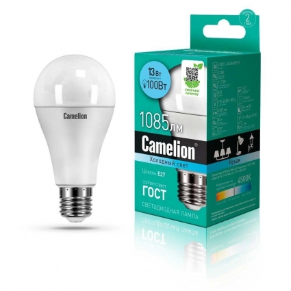 Лампа светодиодная Camelion E27 13W 4500K LED13-A60/845/E27 12046 цвет белый