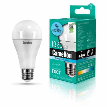 Лампа светодиодная Camelion E27 15W 4500K LED15-A60/845/E27 12186 цвет белый
