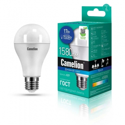 Лампа светодиодная Camelion E27 17W 6500K LED17-A65/865/E27 12653 цвет белый