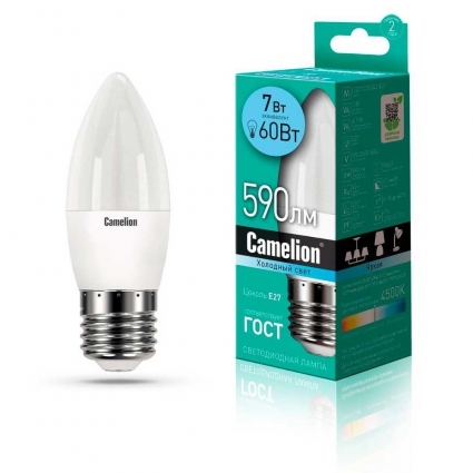 Лампа светодиодная Camelion E27 7W 4500K LED7-C35/845/E27 12078 цвет белый