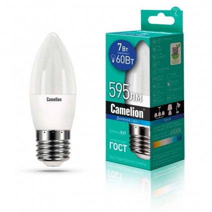 Лампа светодиодная Camelion E27 7W 6500K LED7-C35/865/E27 12649 цвет белый
