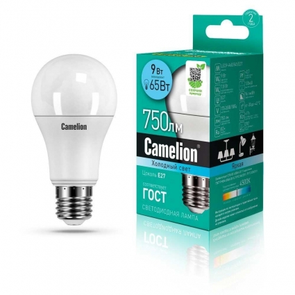 Лампа светодиодная Camelion E27 9W 4500K LED9-A60/845/E27 12044 цвет белый