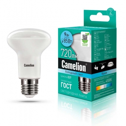 Лампа светодиодная Camelion E27 9W 4500K LED9-R63/845/E27 13475 цвет белый
