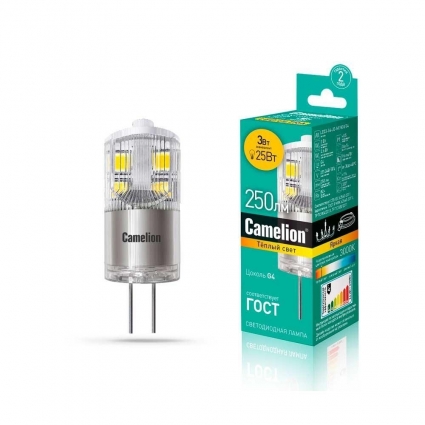 Лампа светодиодная Camelion G4 3W 3000K LED3-G4-JD-NF/830/G4 13862 цвет белый