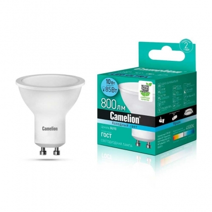 Лампа светодиодная Camelion GU10 10W 4500K LED10-GU10/845/GU10 13683 цвет белый