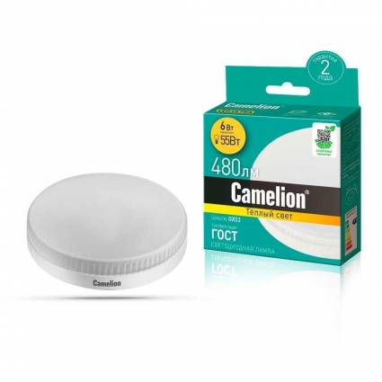Лампа светодиодная Camelion GX53 6W 3000K LED6-GX53/830/GX53 13542 цвет белый