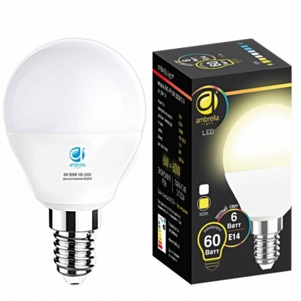 Лампа светодиодная Ambrella light E14 6W 3000K белая 204114 цвет белый