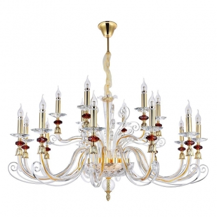 Подвесная люстра Crystal Lux Catarina SP12+6 V2 Gold/Transparent-Cognac в стиле арт-деко, цвет золотой