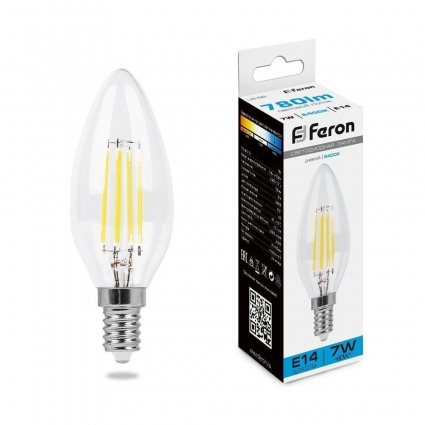 Лампа светодиодная филаментная Feron E14 7W 6400K прозрачная LB-66 38227 цвет прозрачный
