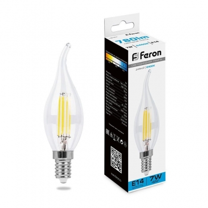 Лампа светодиодная филаментная Feron E14 7W 6400K прозрачная LB-67 38233 цвет прозрачный