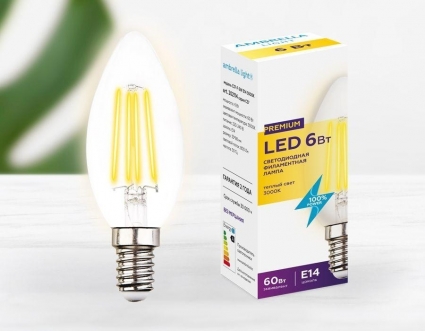 Лампа светодиодная филаментная Ambrella light E14 6W 3000K прозрачная 202114 цвет прозрачный
