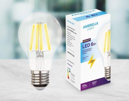 Лампа светодиодная филаментная Ambrella light E27 6W 4200K прозрачная 205029 цвет прозрачный