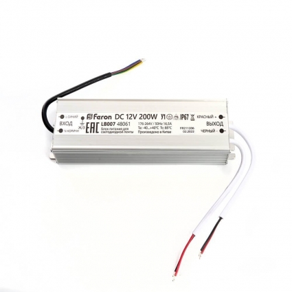 Блок питания для светодиодной ленты Feron LB007 12V 200W IP67 16,5A 48061, цвет черный