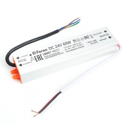 Блок питания для светодиодной ленты Feron LB007 12V 60W IP67 2,5A 48057, цвет черный