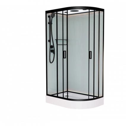Душевая кабина Frank F418L Black 100х80х220 профиль черный, стекло прозрачное, левая, прямоугольная-асимметричная, поддон низкий