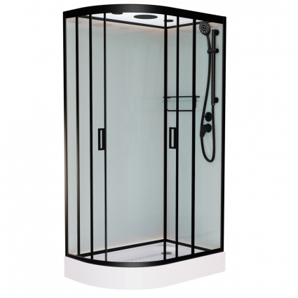 Душевая кабина Frank F411R Black 110х80х220 профиль черный, стекло прозрачное, правая, прямоугольная-асимметричная, поддон низкий