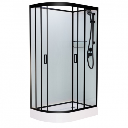 Душевая кабина Frank F418R Black б/к 100х80х215 профиль черный, стекло прозрачное, правая, прямоугольная-асимметричная, поддон низкий