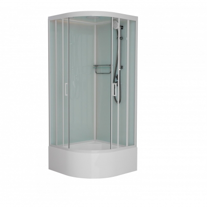 Душевая кабина Frank F409/2 М White 90х90х220 профиль белый, стекло матовое, четверть круга, поддон глубокий