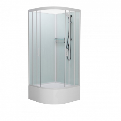 Душевая кабина Frank F409/2 М White б/к 90х90х215 профиль белый, стекло матовое, четверть круга, поддон глубокий