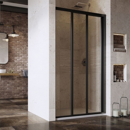 Душевая дверь в нишу Ravak Supernova ASDP3-120 Transparent, 200, профиль черный, раздвижная, стекло прозрачное