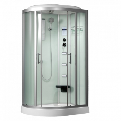 Душевая кабина Frank F610L 120х80х218 профиль хром, стекло прозрачное, левая, с баней, прямоугольная-асимметричная, поддон низкий