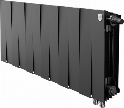 Радиатор биметаллический Royal Thermo Piano Forte 300 VDR noir sable, 12 секций, на площадь 16 кв.м., черный, 96x10x12 см