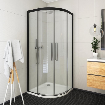 Душевой уголок Roth Exclusive ECR2N 90х90х205 профиль черный, стекло прозрачное, четверть круга, двери раздвижные