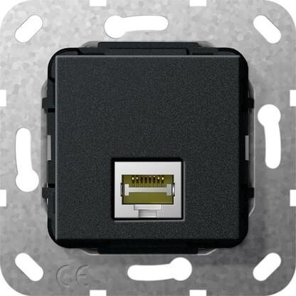 Розетка компьютерная MJ RJ45 Gira System 55 6a кат черный матовый 569510 в современном стиле, цвет черный