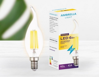 Лампа светодиодная филаментная Ambrella light E14 6W 3000K прозрачная 202214 цвет прозрачный