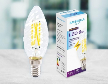 Лампа светодиодная филаментная Ambrella light E14 6W 4200K прозрачная 202124 цвет прозрачный