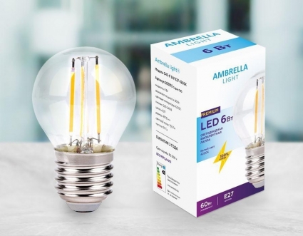 Лампа светодиодная филаментная Ambrella light E27 6W 4200K прозрачная 203915 цвет прозрачный