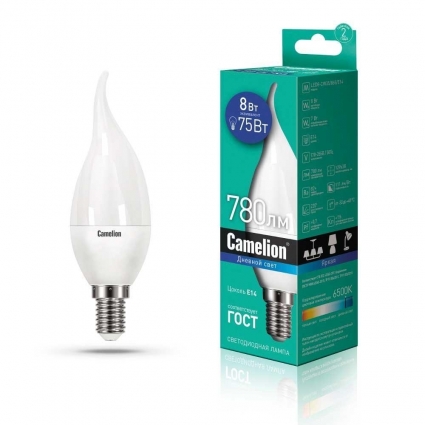 Лампа светодиодная Camelion E14 8W 6500K LED8-CW35/865/E14 14403 цвет белый