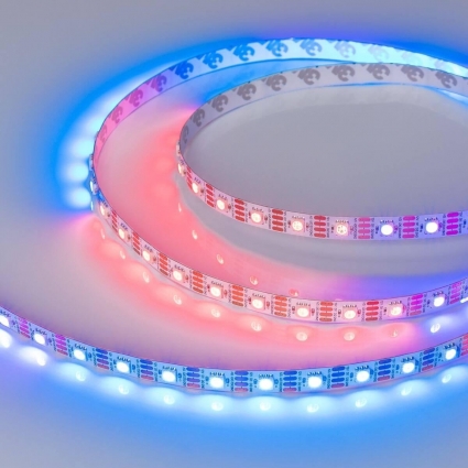 Светодиодная лента Arlight 9,3W/m 60LED/m 5060SMD разноцветная 5M SPI-B60-10mm 12V RGB-PX1-RAM 033437, цвет белый, мощность 46.5 Вт