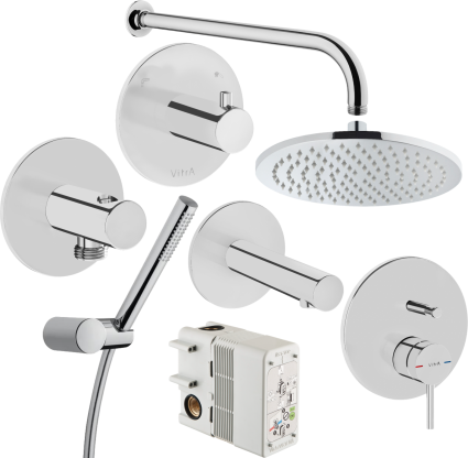 Душевой комплект VitrA Origin A49284EXP С ВНУТРЕННЕЙ ЧАСТЬЮ, хром, шланг пластиковый 175 см, 1 режим