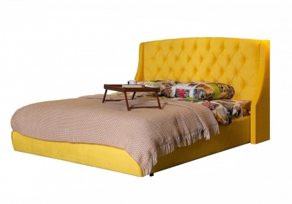 Кровать LASKA Family Stefani 160х200 с подъемным механизмом желтого цвета, с изголовьем, с ящиком для хранения