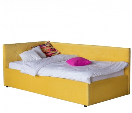 Кровать LASKA Family Bonna 90х200 с подъемным механизмом желтого цвета, с изголовьем, с ящиком для хранения