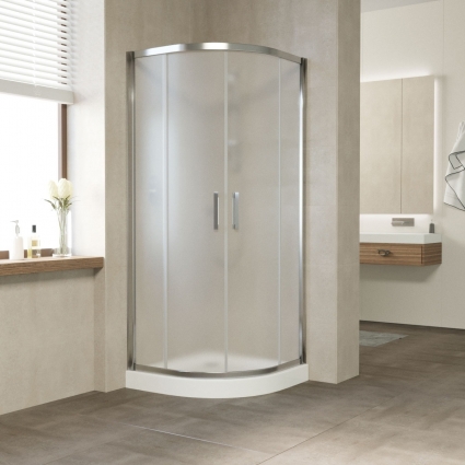 Душевой уголок Vegas Glass ZS Tur Novo 100 08 10 профиль глянцевый хром, стекло сатин, четверть круга, двери раздвижные