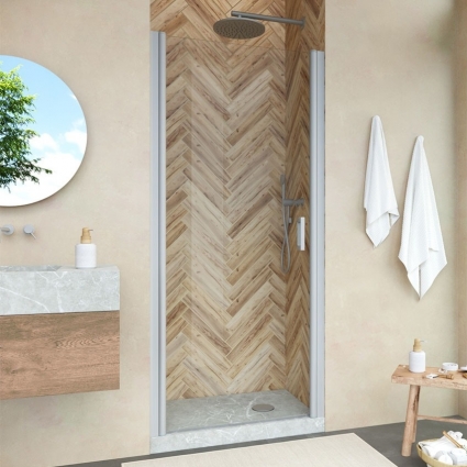Душевая дверь в нишу Vegas Glass EP Novo h2000 80 07 01 профиль матовый хром, стекло прозрачное, распашная