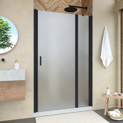 Душевая дверь в нишу Vegas Glass EP-F-1 Novo 140 02М 10 R профиль черный матовый, стекло сатин, распашная, правая