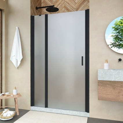 Душевая дверь в нишу Vegas Glass EP-F-1 Novo 140 02М 10 L профиль черный матовый, стекло сатин, распашная, левая