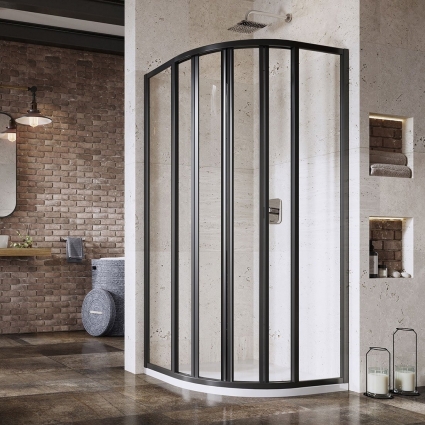 Душевой уголок Ravak Supernova SKKP6-90 195 Transparent, профиль черный, четверть круга, двери раздвижные