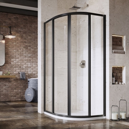 Душевой уголок Ravak Supernova SKCP4-80 195 Transparent, профиль черный, четверть круга, двери раздвижные