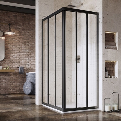 Душевой уголок Ravak Supernova ASRV3-80 Transparent, профиль черный, квадратный, двери раздвижные
