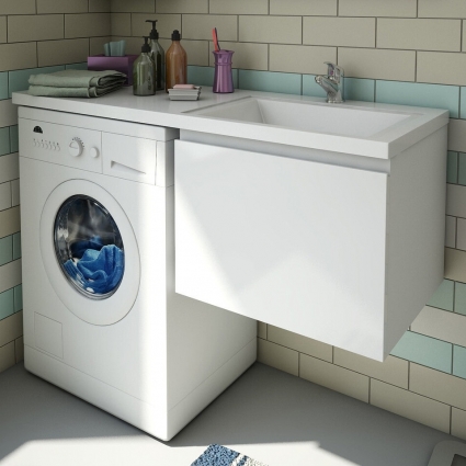 Тумба с раковиной Эстет Dallas Luxe 100 R подвесная, 1 ящик, под стиральную машину, глянцевая, с доводчиками