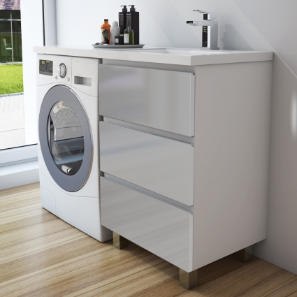 Тумба с раковиной Эстет Dallas Luxe 100 R напольная, 3 ящика, глянцевая, с доводчиками